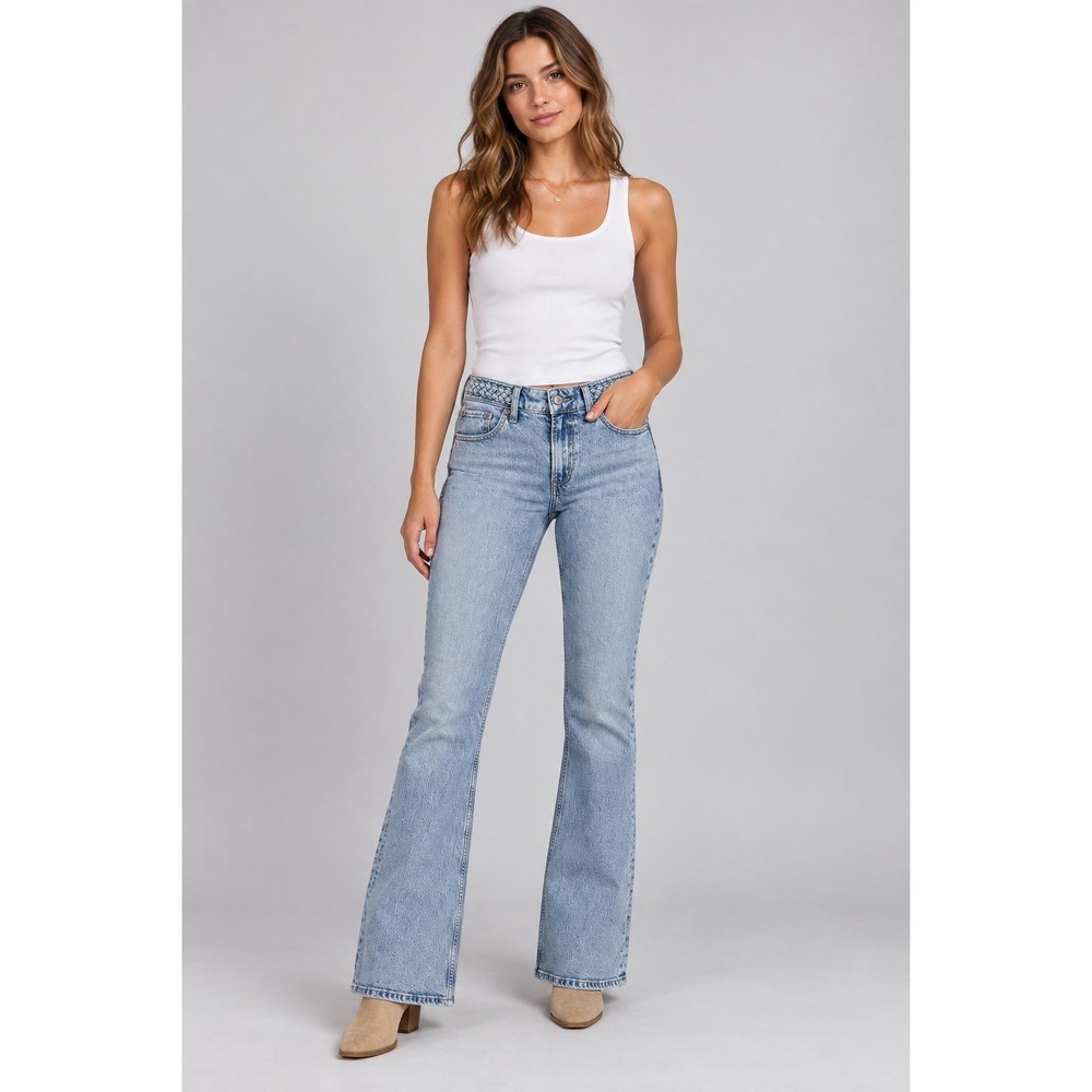 Abercrombie Women's 28 Mid Rise Bootcut Braided Waist Light Wash Jeans NWT